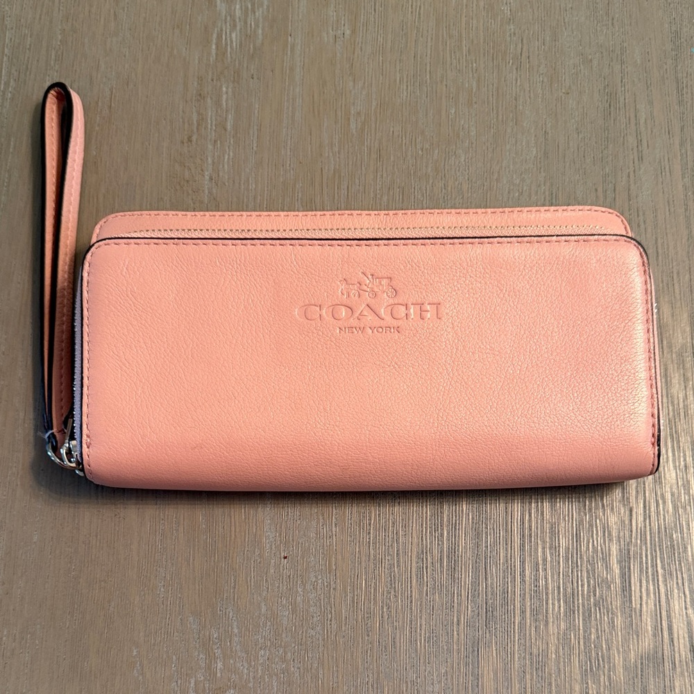 Coach Blush Pink Leather Zip Wristlet Wallet